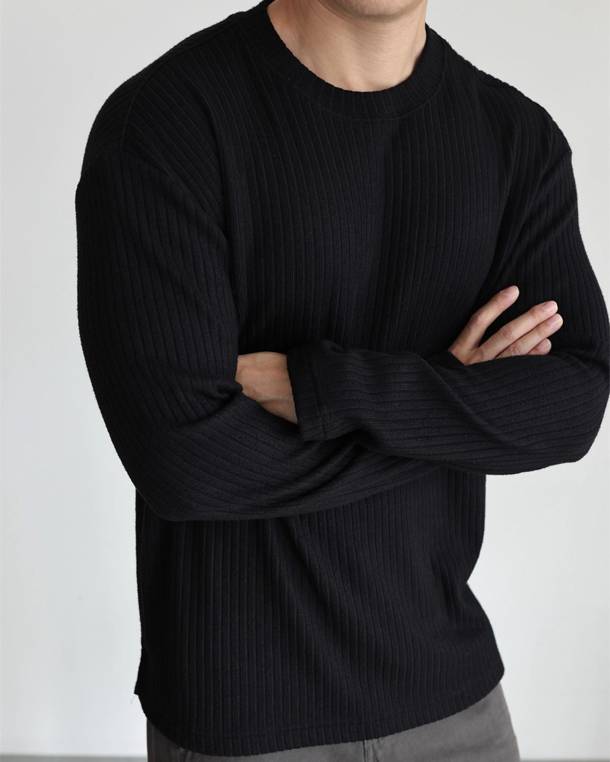 Ribbed Fleece Long Sleeve T-Shirt