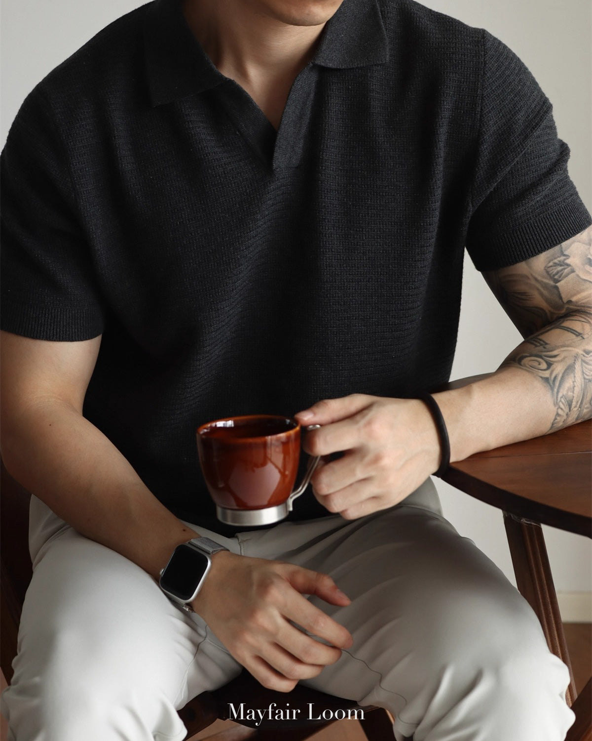 Seagull Collar Jacquard Knit Polo