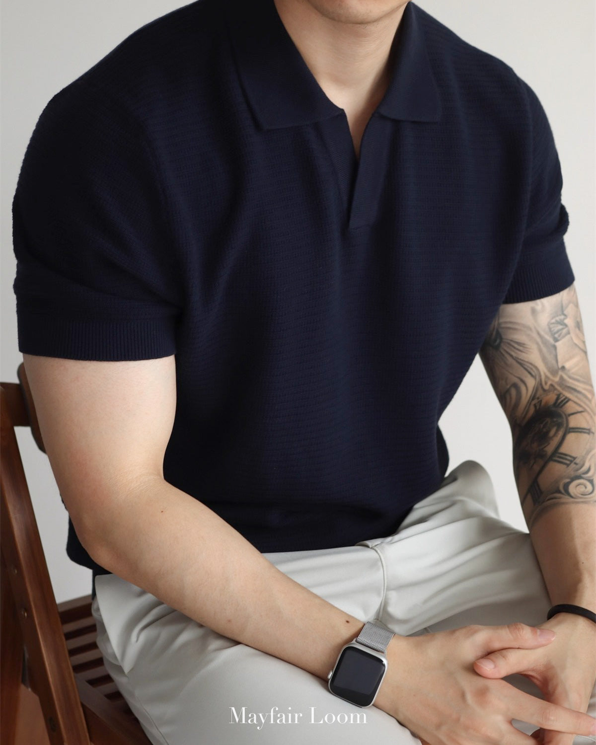 Seagull Collar Jacquard Knit Polo
