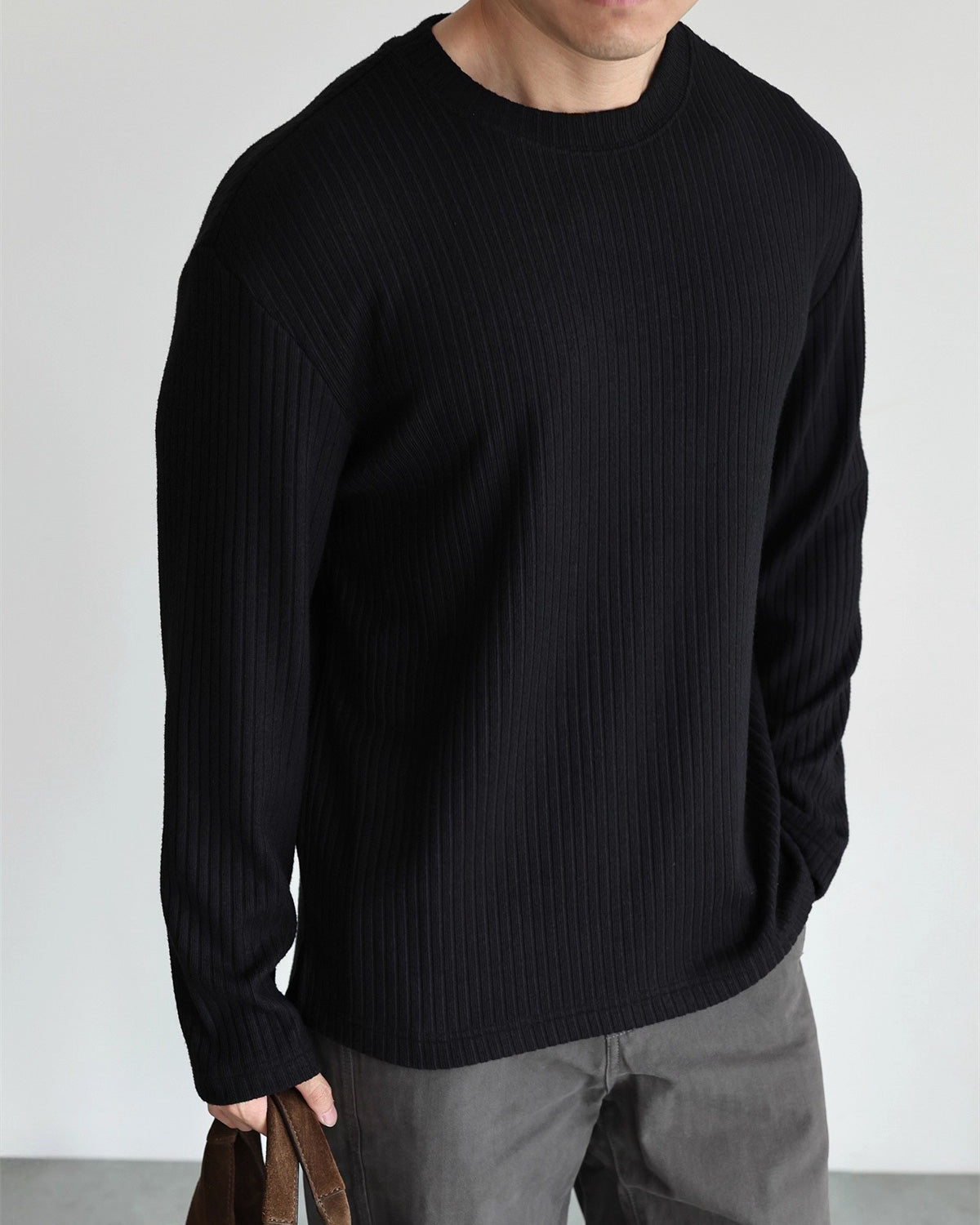 Ribbed Fleece Long Sleeve T-Shirt
