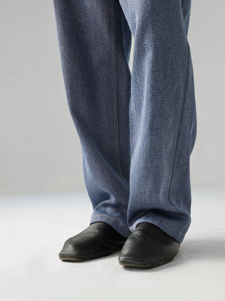 Mayfairloom Neo-Heritage denim jeans made from wool, featuring a classic fit and traditional stitching on a neutral background.