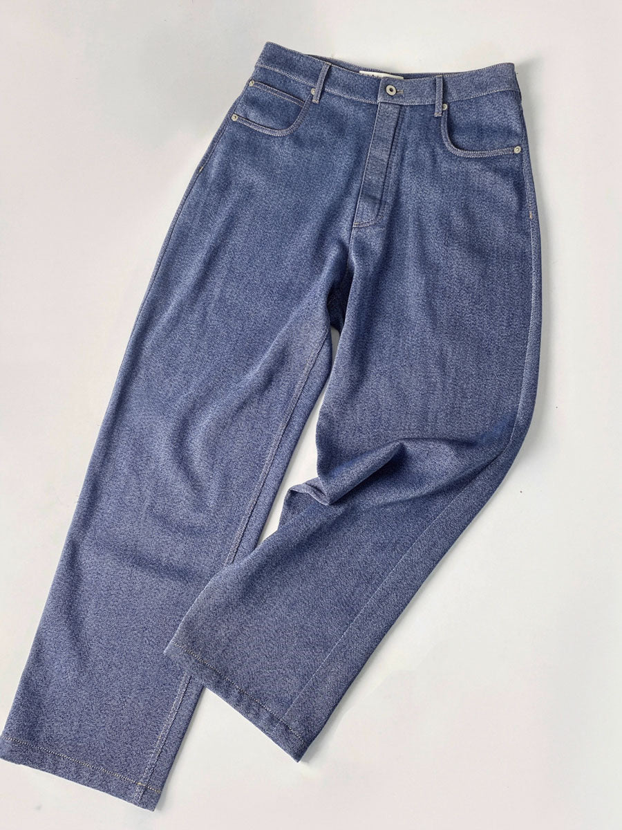 Mayfairloom Neo-Heritage denim jeans in wool, showcasing classic fit and textured fabric, front view with pockets and belt loops.